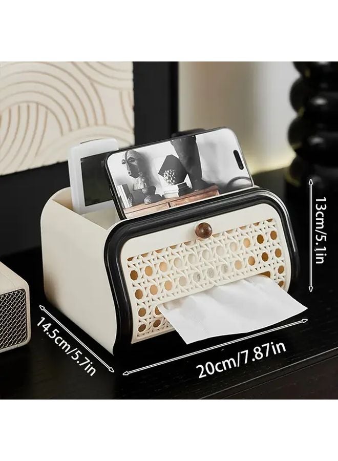 منظم مكتب حليبي بألوان رجعية مع علبة مناديل وحامل نظارات وجهاز تحكم عن بعد - Image 1